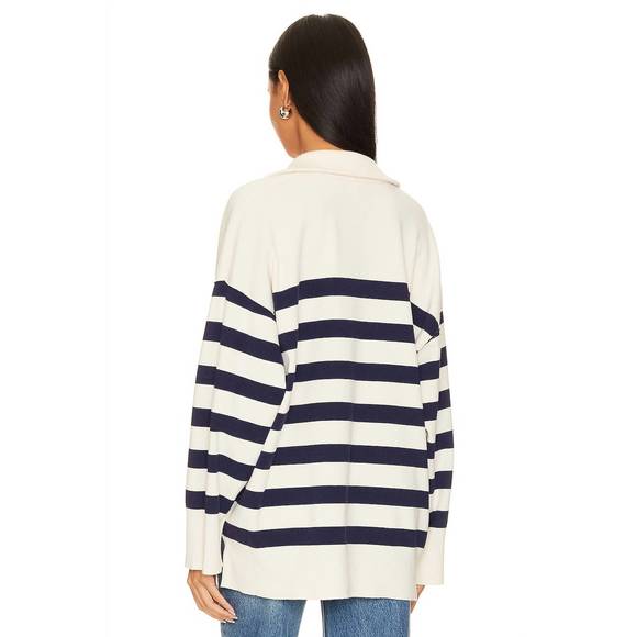 NEW FREE PEOPLE coastal stripe pullover sweater in carbon champagne - Picture 3 of 3